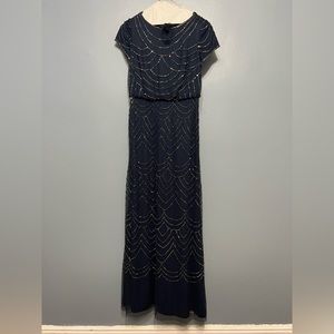 Name Brand Navy Beaded Adriana Papell Evening Gown-worn once - size 2